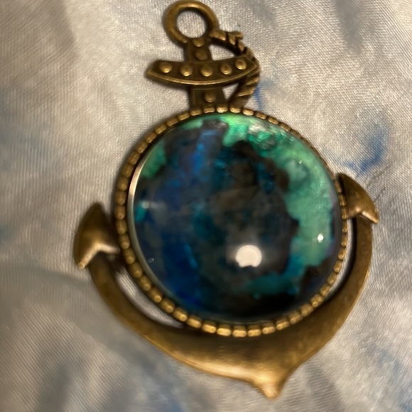 Handmade Jewelry Antique Gold Anchor Setting w Alcohol Ink Art Under Domed Glass - Picture 3 of 4